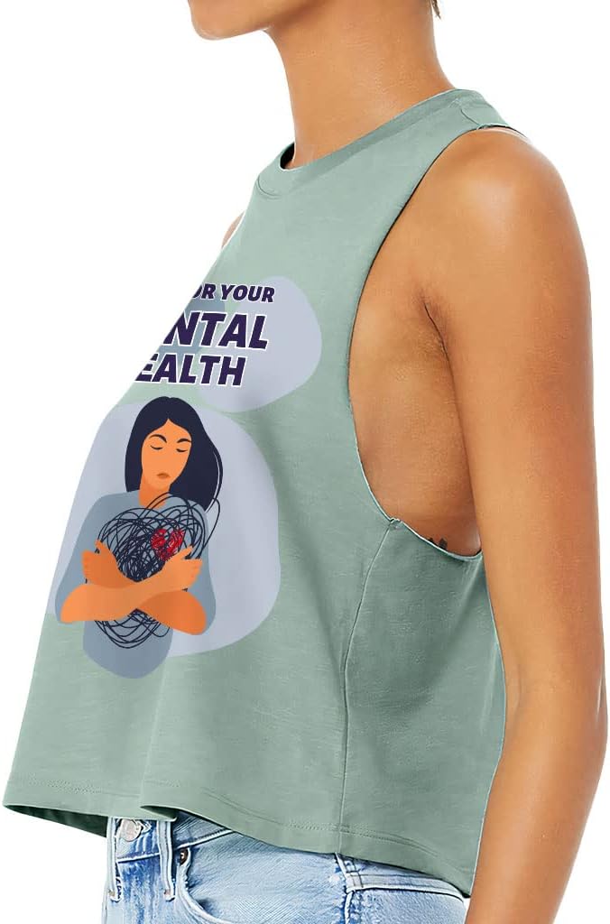 Care for Your Mental Health Racerback Cropped Tank - Print Women's Tank - Quote Tank Top