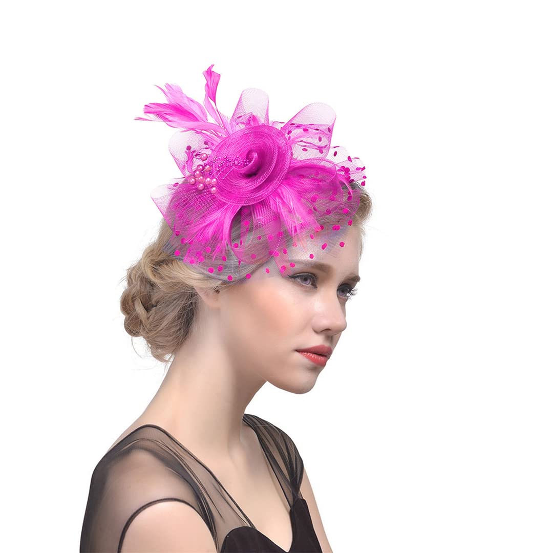 FBHappiness Fascinators Women Flower Mesh Ribbons Feathers Hat Headpiece Or A Clip Cocktail Tea Party Headwear ，Cocktail Hats