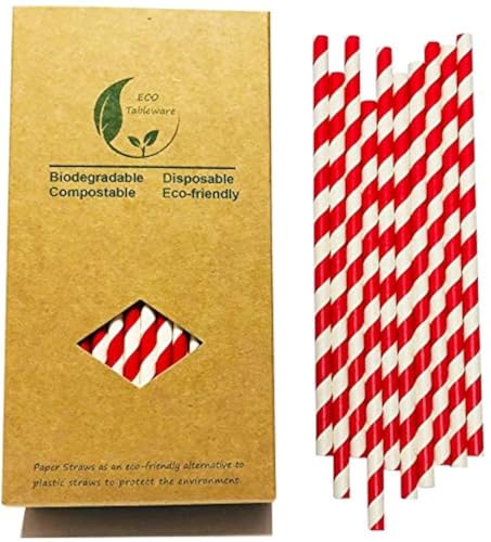 Pitillos de papel rojo y blanco a rayas, 100 piezas miniatura 1