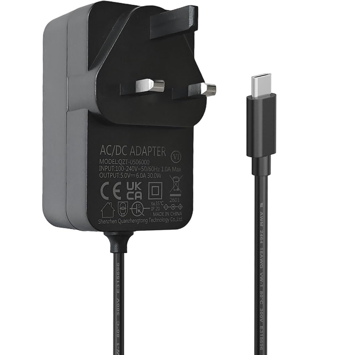 JUSTOP USB-C Power Supply for Raspberry Pi 5, 30W 27W up to 5V 6.0A, Type-C Wall Adapter, UK Plug, Compatible with Raspberry Pi 5 4GB/8GB/16GB, CE UKCA, Two Years Warranty