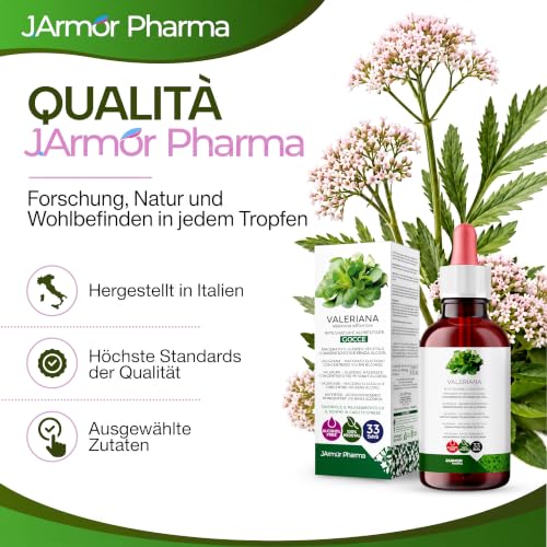 Baldrian Tropfen 100 Ml Hochdosiert, Valerian Stark Für Die Nacht, Ruhiger Schlaf und Innere Ruhe, Nahrungsergänzungsmittel Glycerin Macerate Pflanzlich, J.Armor Pharma Vegan