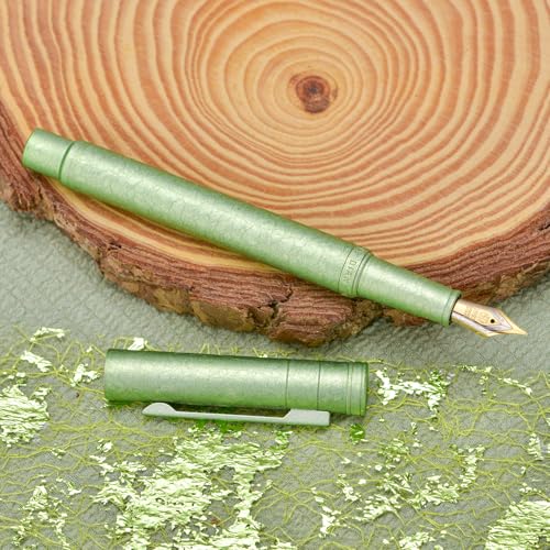 Image of Hongdian 1851 Forest Fountain Pen Applegreen Ice Flowers, Medium Nib Classic Design with Converter and Metal Pen Case
