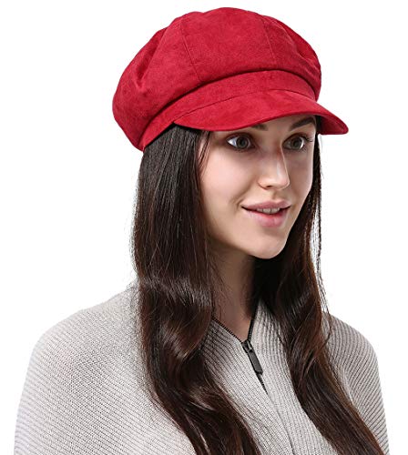 DEMU Damen Schirmmütze Barett Mütze Winter Ballonmütze Cap Gatsby (Rot) Cover