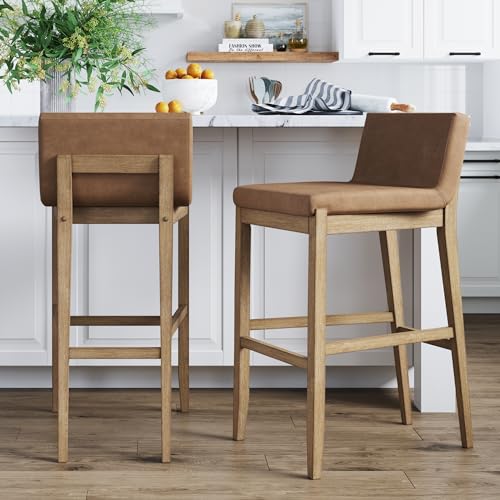 Nathan James Gracie Modern Upholstered Bar Chair, Wooden Bar Stool for Kitchen Island with Faux Leather Upholstery, Light Brown, Set of 2 by Nathan James - Used condition - US$278.55