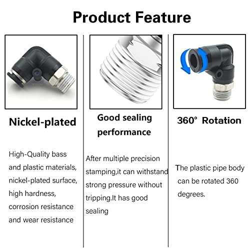 Ceker 3/8 Elbow Male Airlines Push Fittings 90 Degree Push To Connect Fittings Air Fittings, Pl 1/4" Tubing Od X 3/8" Npt Thread Pneumatic Push In Connectors Quick Connect Tube Fittings 5Packs #TOP6