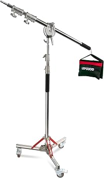 Heavy Duty Stainless Steel C-Stand with Casters, Boom Arm & Sand Bag | Boom arm extends 3.478.2 ft, 360 swivel casters, Sand bag for stand stability, For studio softbox, monolight & reflector