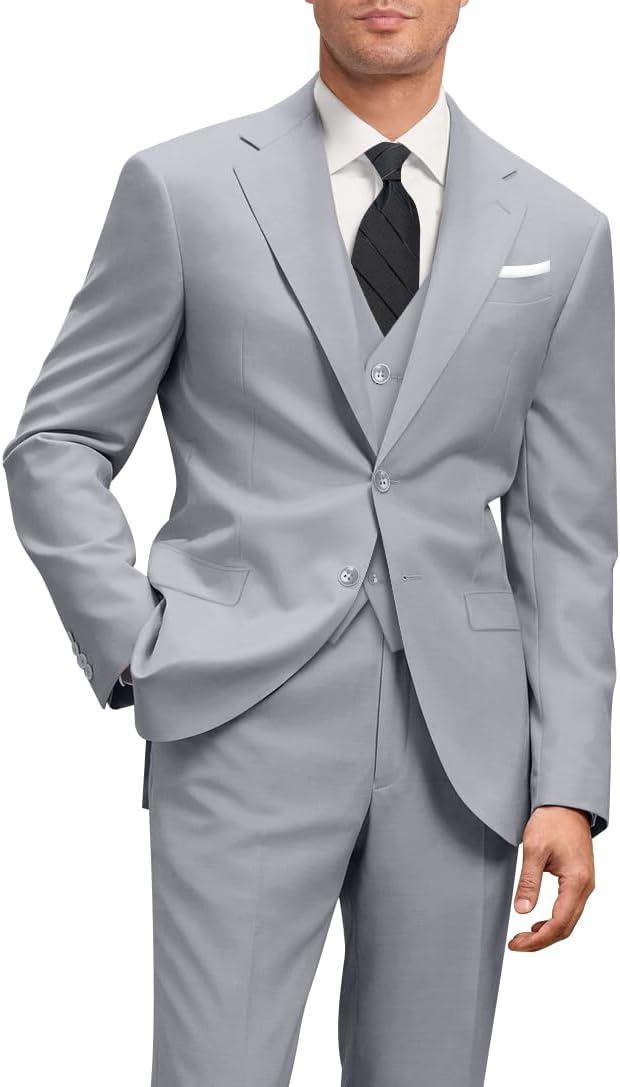 Men's Slim Fit 3 Piece Suit Two Button Business Wedding Dress Tux Suit Set Jacket Vest Pants with Tie