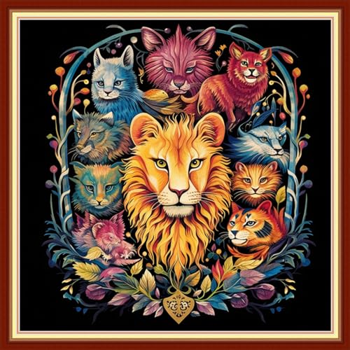 Image of Foxdiviy Stamped Cross Stitch Kits Full Range of Embroidery Needlework Starter Kits for Beginners Adults 11CT Embroidery Patterns Art Crafts DIY Needlepoint Kits-Animal Kingdom 18x18 inch