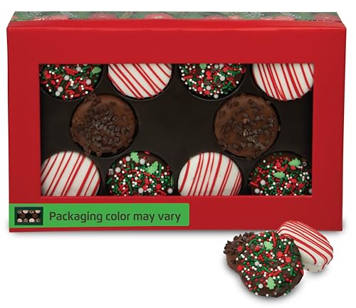 Image of Chocolate Covered Cream Filled Cookies by Chocolate Works, Gourmet Christmas Chocolate Gift Box, Milk Chocolate Coated Cookies, Holiday Gift Basket, 10 Premium Belgian Chocolate Treats