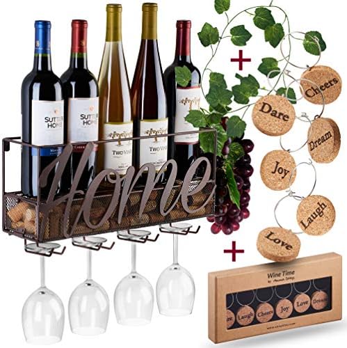 Anna Stay Wine Rack Wall Mounted - Decorative Wine Racks with Wine Glass Holder, Wall Mounted Wine Rack inc Cork Storage & Wine Charms, Wine Gifts with Wine Bottle Holder for Wine Decor