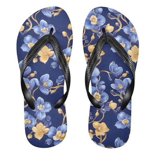 Elegant Floral Blue Flip Flop Sandal for Women Men, Casual Beach Slippers Indoor Outdoor XS