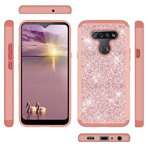 Tjs Phone Case Compatible With Lg K51/Lg Q51/Lg Reflect, With [Tempered Glass Screen Protector] Glitter Bling Cute Girls Women Design Dual Layer Heavy Duty Hybrid Cover (Rose Gold) #TOP3