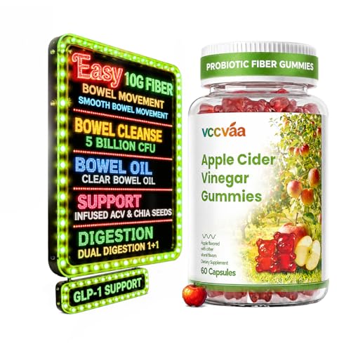 Image of Probiotic Fiber Gummies, Fiber Supplement with 5 Billion CFU Probiotics for Women, Probiotic Gummies with Inulin, Soluble Fiber, ACV & Vitamins, Digestive Health Supplement for Adults, 60 Gummies