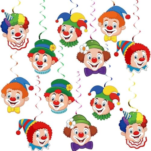 BKEPDY 24 peças decoração pendente de espirais ornamentos para teto tema circo e palhaço cores vivas para carnaval e festas infantis