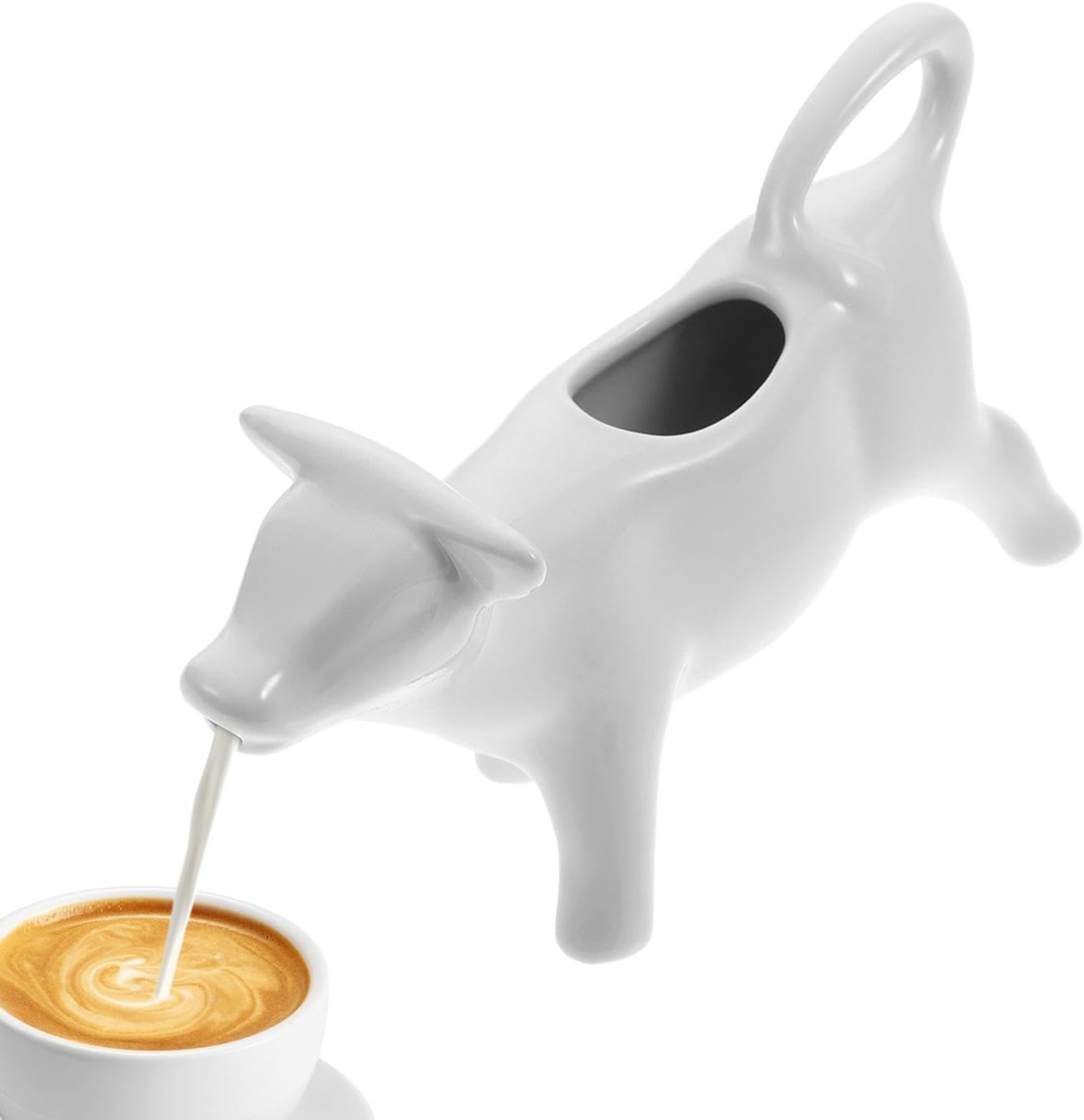 Porcelain Cow Milk Jug, 40ml Ceramic Cow Creamer,White Animal Gravy Boat, Serving Pitcher, Cream Jug for Water Coffee Milk Coffee Juice, for Home Kitchen and Dining Room Use