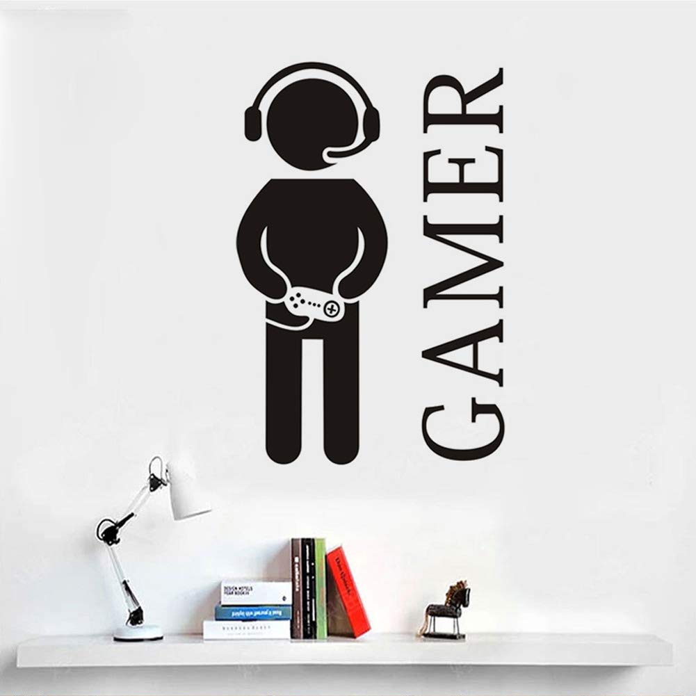 Gamer with Controller Game Boy Removable Art Mural Vinyl Art Design Wall Sticker Wall Decals for Bedroom Living Room Decor Removable Art Mural for Boys Kids Men