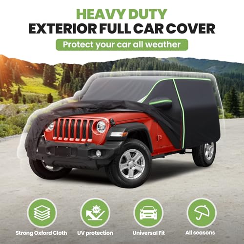 Image of Cartist 420d Car Cover Fits for Jeep Wrangler 4 Door JK JL 2006-2026, All Weather Car Covers for Wrangler Accessories, 100% Waterproof, Door Zipper, Night Reflective Strips, UV Rain Snow Protection