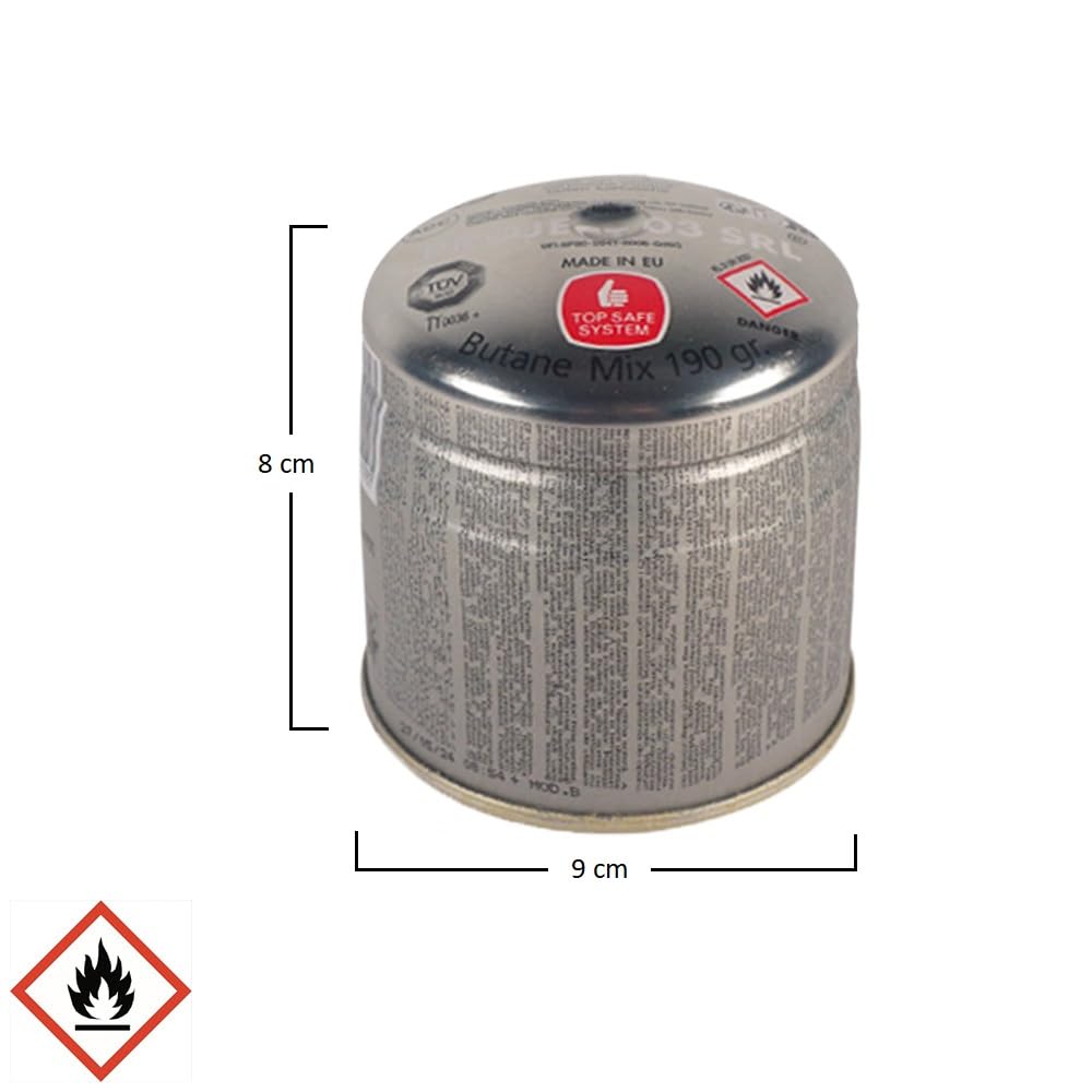 Paluplus 8 Cartucce di Gas Butano, Capacità 190 gr, Bombola a Lunga Conservazione, Adatta per Fornelli da Campeggio, Griglie da Campeggio o Lampade per Saldare -R190