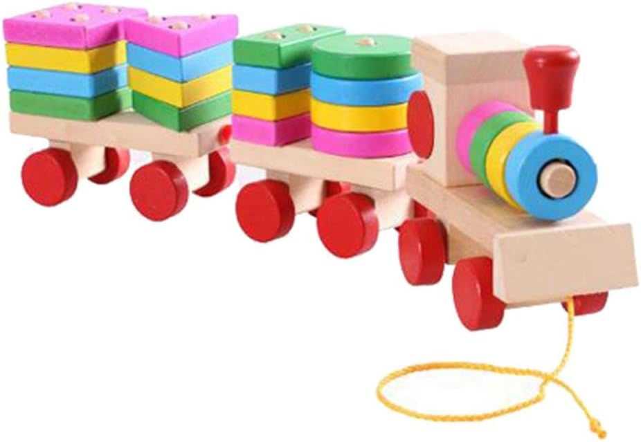 Wooden Train Shape Block Sorting Stacking Montessori Intelligence Puzzle Toy