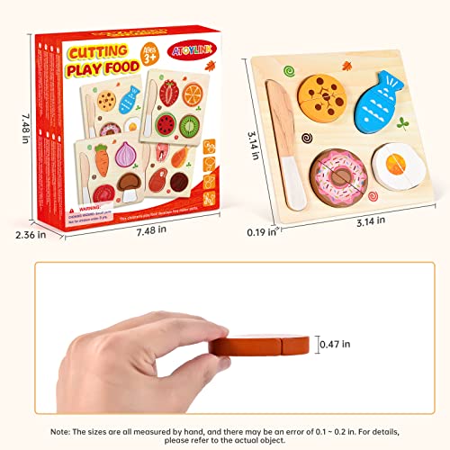 Atoylink 4 Set Kinderküche Holzspielzeug Spielküche Zubehör Küchenspielzeug Lebensmittel Holz mit Obst Gemüse Fleisch… – Bild 7