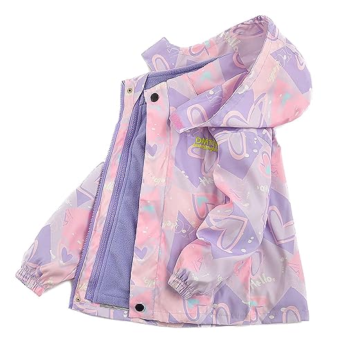 Girls' Outdoor 3-In-1 Jackets Kids Detachable Fleece Inner Jacket Outdoor Walking Hooded Jacket