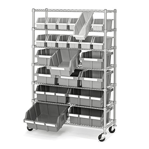 Seville Classics Commerical Grade NSF-Certified Bin Rack Storage Steel Wire Shelving System - 24 Bins - Blue | 24 slide-out bins with tilt-lock design keep supplies organized and accessible product thumbnail 12