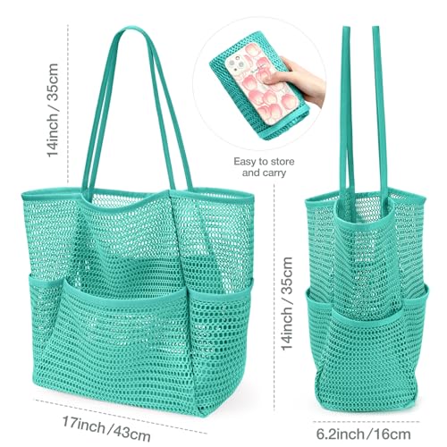 Image of KPX Beach Bag with Mini Pocket, Beach Tote Bags for Women Large Foldable Mesh Swimming Pool Travel Bags - Sandproof