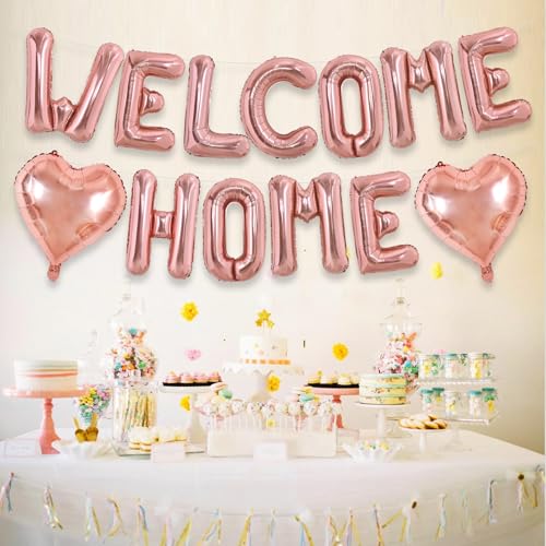 Image of TONIFUL 16 Inch Rose Gold WELCOME HOME Foil Letter Balloons Banner Decor