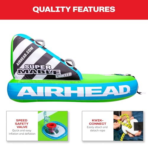 Image of Airhead Mable Towable Tube for Boating, 1-4 Rider Inflatable Boat Tube for Water Tubing, Heavy Duty Full Nylon Cover, EVA Foam Pads, Dual Tow Point, Patented Speed Safety Valve