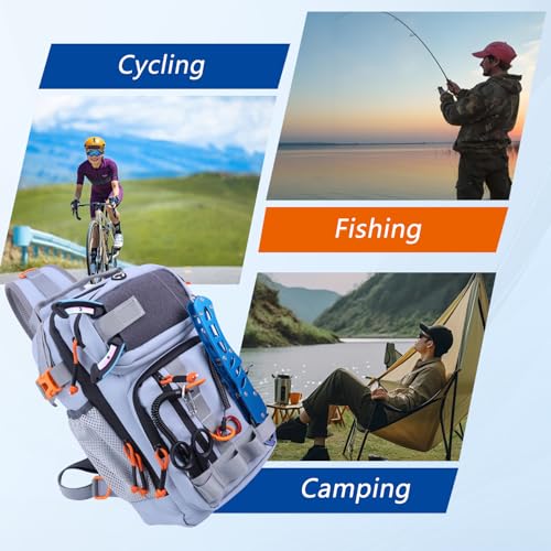 VKVXCLON Fishing Backpack Tackle Storage Bag with 2 Tackle Boxes,Lightweight Outdoor Water-Resistant Fishing Shoulder Bag with Rod Holder-Store Fishing Gear for Fishing(Grey)