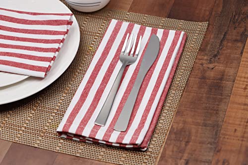 Purpleessences Set Of 12 Stripe Cloth Dinner Napkins 100% Cotton - Perfect Everyday Use Table Linen - Soft Durable Washable – Ideal For Farmhouse Party Wedding Christmas Easter 18X18-Red White #TOP1