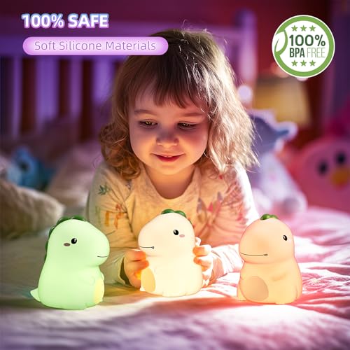 KinYiLO Dinosaur Night Light for Kids, Cute Dino Baby Nursery Light, RGB 16 Color Changing, Rechargeable Battery Powered, 30 Min Timer Off for Sleeping Companion, Soft Silicone by KinYiLO - Image 4