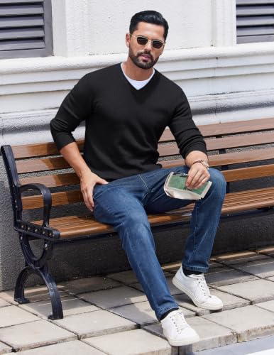 COOFANDY Sweaters for Men Textured Knit V Neck Dress Sweater Long Sleeve — view 5