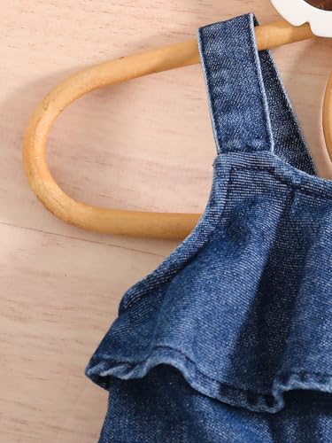 Toddler Girl Summer Dresses Baby Denim Ruffle Dress Sleeveless Strap A-line Layered Cake Flowy Jean Dress3
