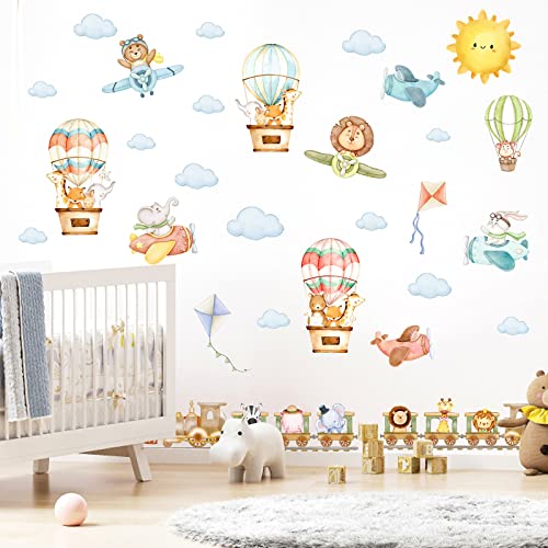 Vinilos decorativos infantiles con animales y globo aerostático miniatura 1