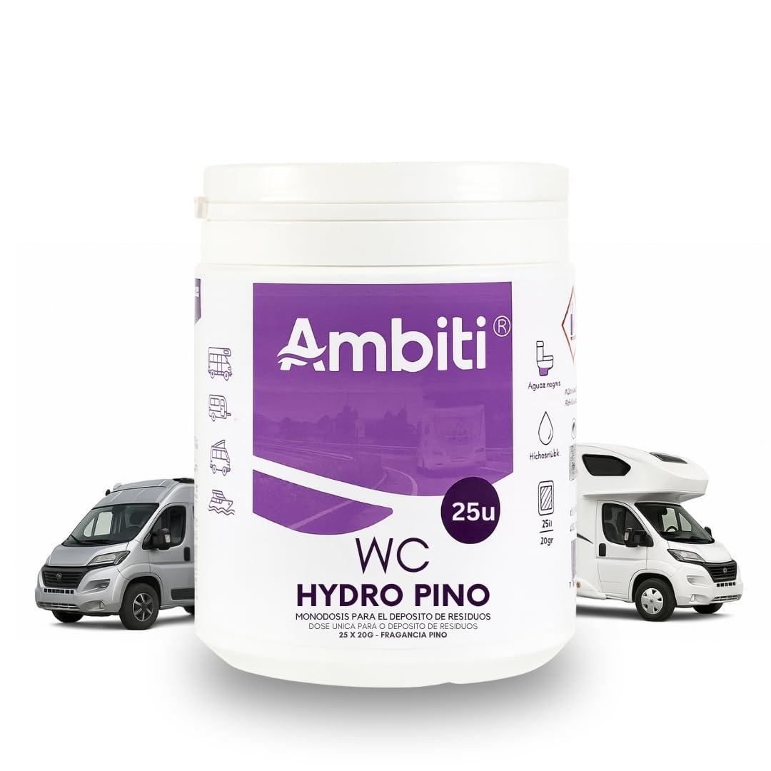 Ambiti | WC Hydro | Monodosis Hidrosolubles para Depósito de Residuos de Autocaravanas,Caravanas y Campers| Antibacteriano| Elimina Deshechos Orgánicos y Papel Higiénico| Fragancia Pino| 50ud — view 9