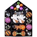 Valery Madelyn ハロウィン飾り ハロウィン オーナメント Mサイズ 40個入りセット お家型ボックス付き 可愛い 飾りつけ 壁掛け パーティー 装飾 かぼちゃ お化け バット 幽霊 黒猫 魔法使い帽 カボチャ