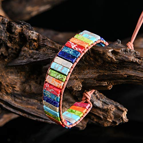 Image of YGLINE Boho Handmade Wrap Leather Tube Crystal Stone Bracelet for Women