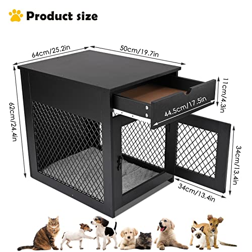 Dog Crate Furniture, Dog Kennel With Drawer Pad And Tray, Wooden Dog Crate Side End Table, Furniture-Style Dog Crates For Small Dog Indoor Use, Black #TOP2