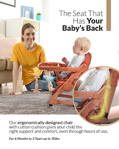 Image of Feed Me 3-in-1 Travel High Chair Booster Seat for Infants and Toddlers - Transitional, Compact & Fits Any Chair, Swivel Tray, Pumpkin Orange