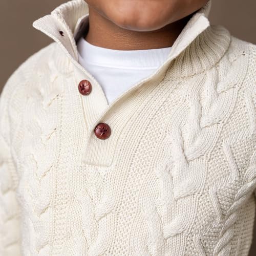 Image of Hope & Henry Boys' Mock Neck Cable Sweater with Button Placket