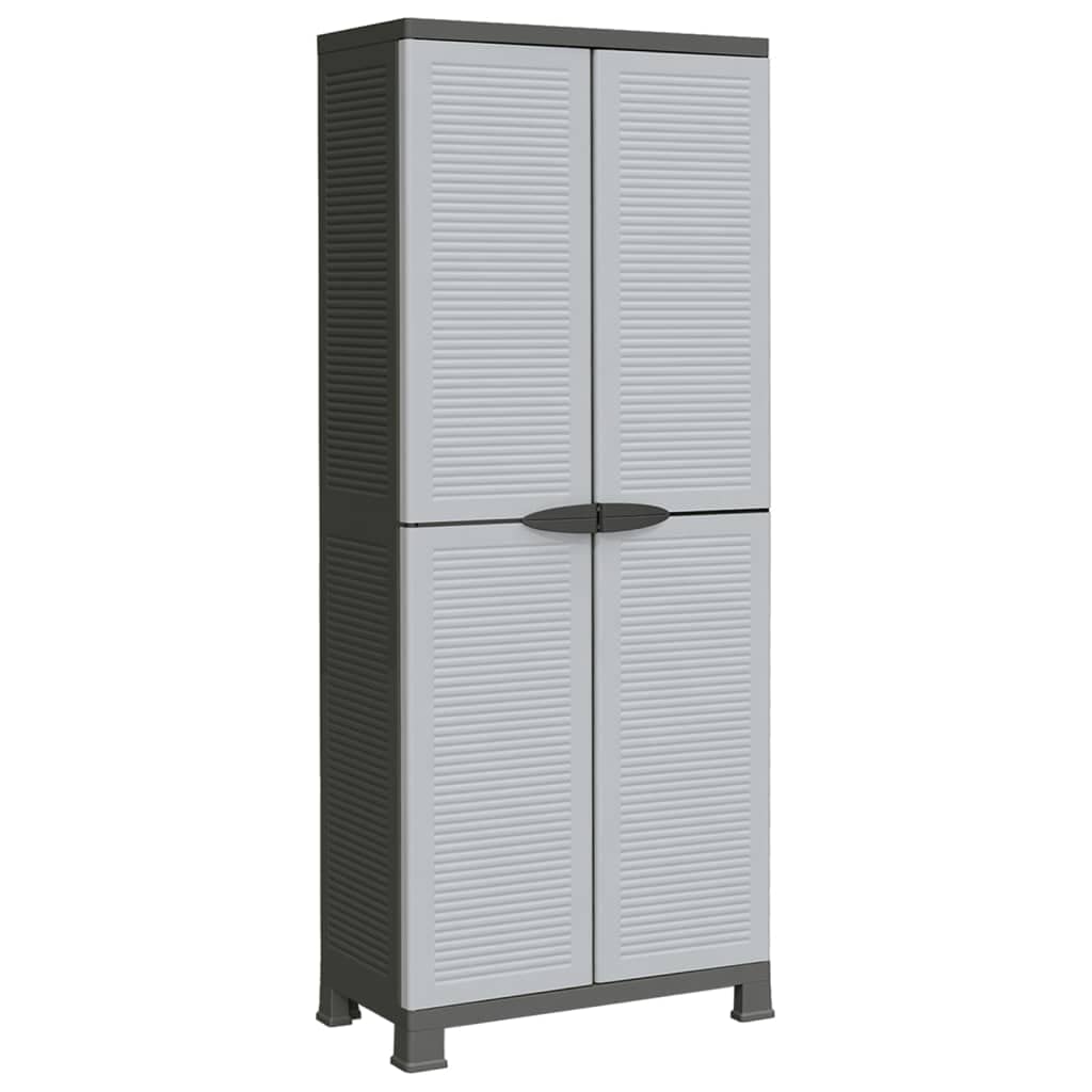 Kunststoffschrank 68x39x171,5 cm Grau, Robuster Mehrzweckschrank mit 2 Türen und 6 Fachböden, Abschließbarer Vorratsschrank für Garage, Büro, Küche, Werkstatt, 20 kg Traglast pro Boden
