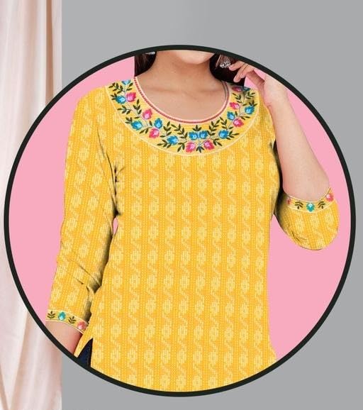 Image of HMS Women Ethnic Short Kurti with Modern Minimal Stylish Look Perfect for Everyday Fashion Appeal Yellow 2XS
