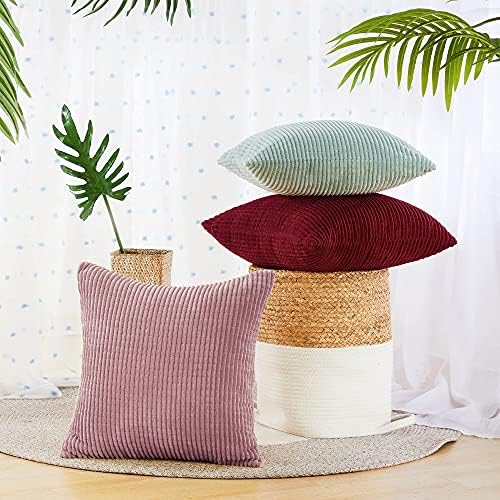 Deconovo Set of 2 Corduroy Cushion Covers 40cm x 40cm, 16x16 Inches Grid Throw Pillow Cases, Square Cushion Protectors Cushion Covers for Living Room(Pastel Violet, 2 Pieces)