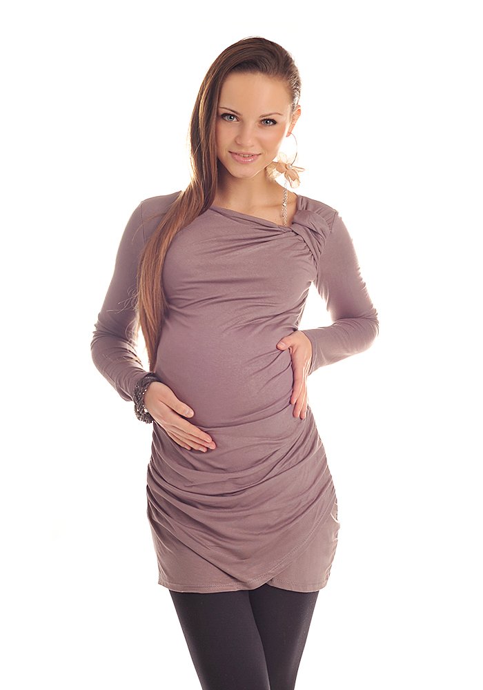 Purpless Maternity Asymmetric Neckline Pregnancy Top Tunic Women Blouse 6053 (14, Cappuccino)