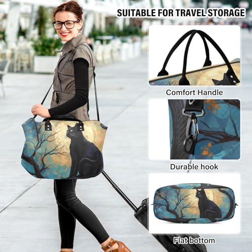 Large Travel Duffel Bag, Cat and Moon Sports Tote Gym Bag, Shoulder Weekender Overnight Bag for Women Men, Carry On Luggage with Toiletry Bags 6