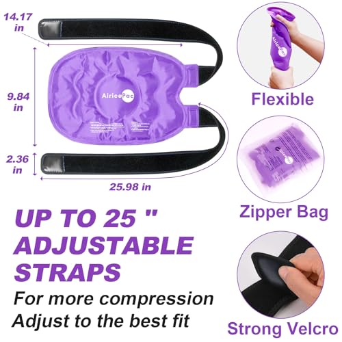 Image of AiricePac Ice Pack for Knee Pain Relief, Reusable Gel Ice Wrap for Injuries, Swelling, Knee Replacement Surgery, Cold Compress Therapy for Arthritis, Meniscus Tear and ACL, Purple