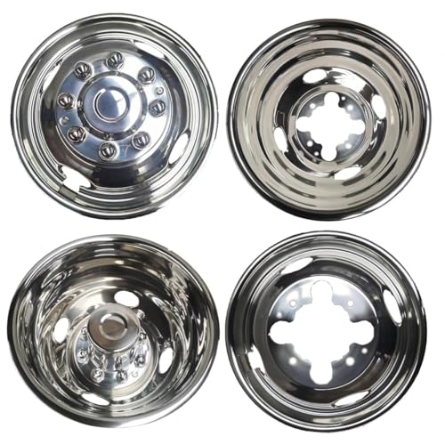 Image of 4pcs 16 inch Polished 304 Stainless Steel Wheel Simulators for F350 /E350 /E450 | Dually 8 Lug 4 Hand Hole,Screw-on Hub Cap Skins Liners Covers, Fit 74-00 Chevy GMC 3500, Fit 74-98 F350, Fit 08-21 E350 /E450