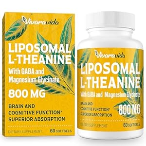 L-Theanine 800mg – Natural L-Theanine Supplement with GABA and Magnesium Glycinate – Relaxation, Sleep (60 Softgels)