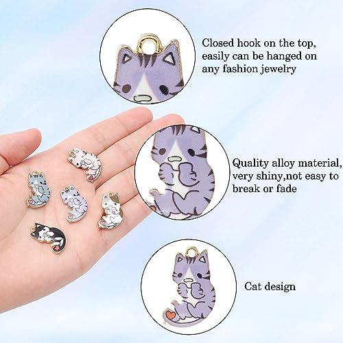 Stiesy 25Pcs 5 Styles Enamel Cat Charms Pendants Colorful Kitten Charms Cute Animal Dangle Charms for DIY Crafts Bracelet Jewelry Making - Image 3